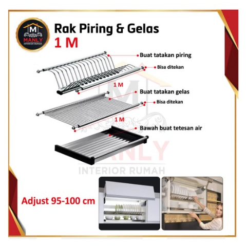 Rak Piring Gantung Tatakan Lemari Kitchen Set Stainless Steel 60 cm - 1 M / Anti Karat