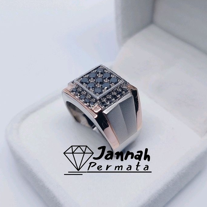 Cincin Berlian Pria Fashion Full Natural Berlian Hitam Murah Intan Perak