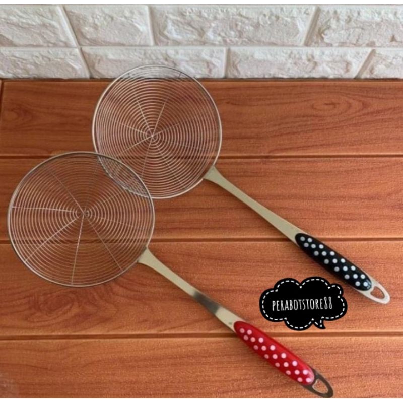 saringan parabola serok jaring stainless gagang polkadot 18cm