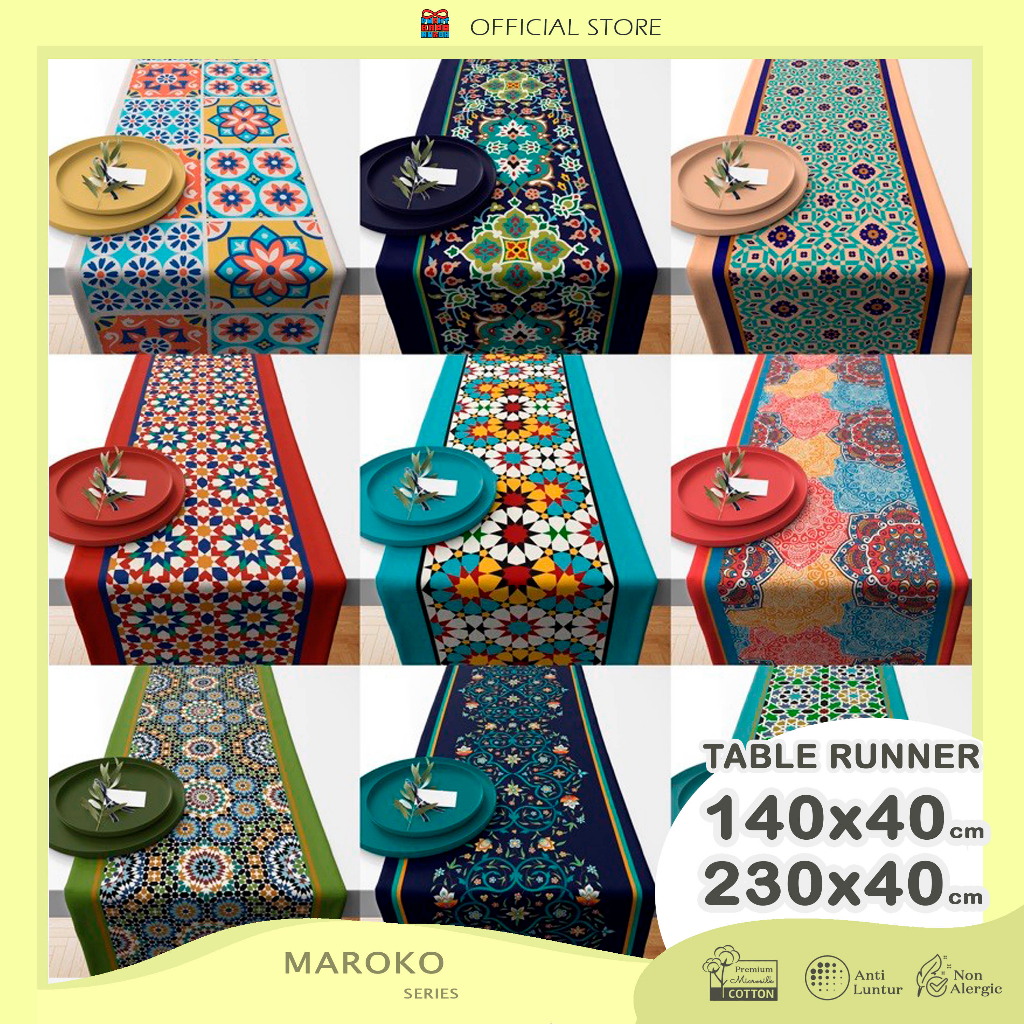 Table Runner Taplak Meja Motif Bohemian Turkish Maroko Arabic Turkey Aesthetic 140x40 cm dan 230x40 cm - Pusat Kado Murah