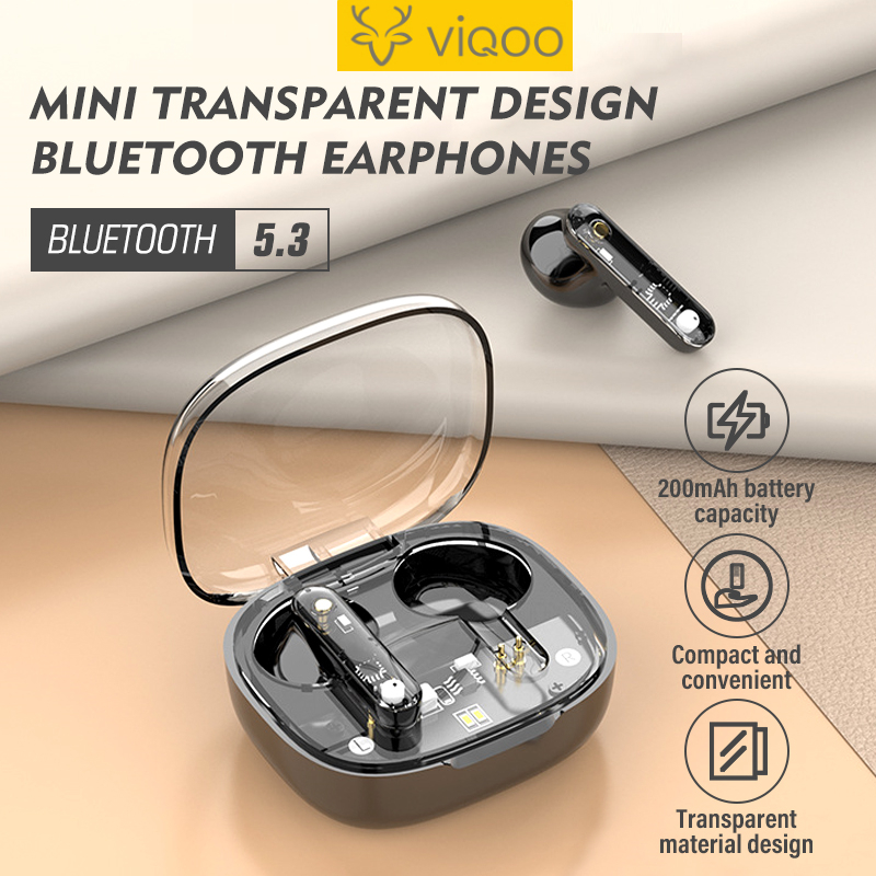 【COD】Viqoo LY80 TWS In-Ear Earphone Bluetooth 5.3 Wireless Headphone Digital Power Display Touch Control Transparent Bluetooth Headset - T95