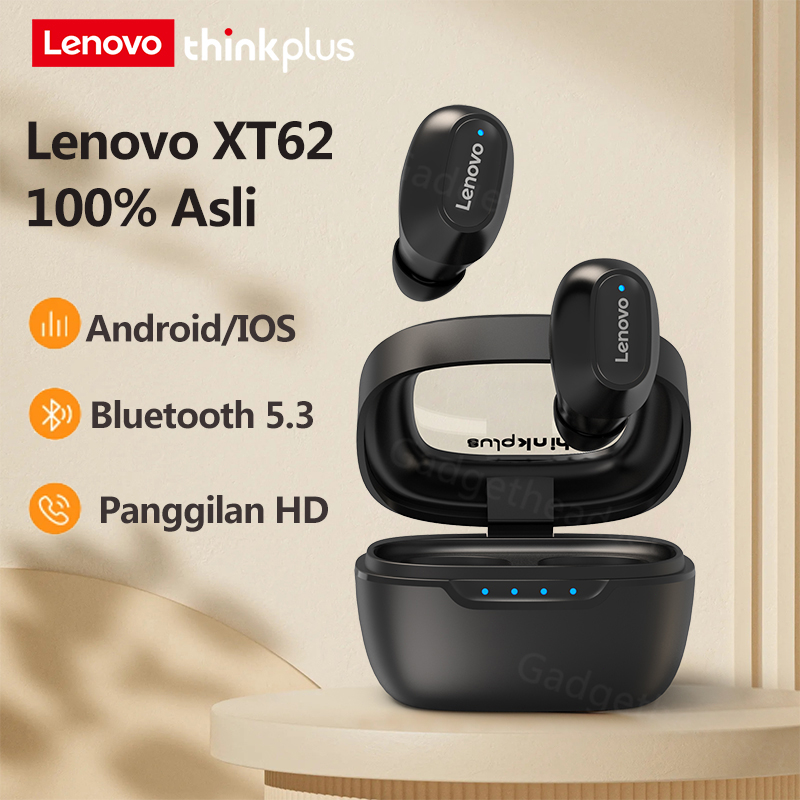 Original TWS Lenovo XT62 Headset Bluetooth 5.3 Mini Earbuds Latensi rendah with Mikrofon Peredam Bising Cerdas untuk Android IOS Gaming Sport Wireless Earphones