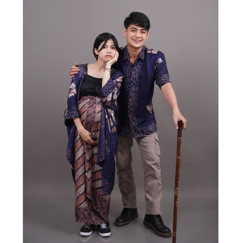 BATIK TRUSMI Set Couple Viscose Mega Mendung Komb Liris Navy