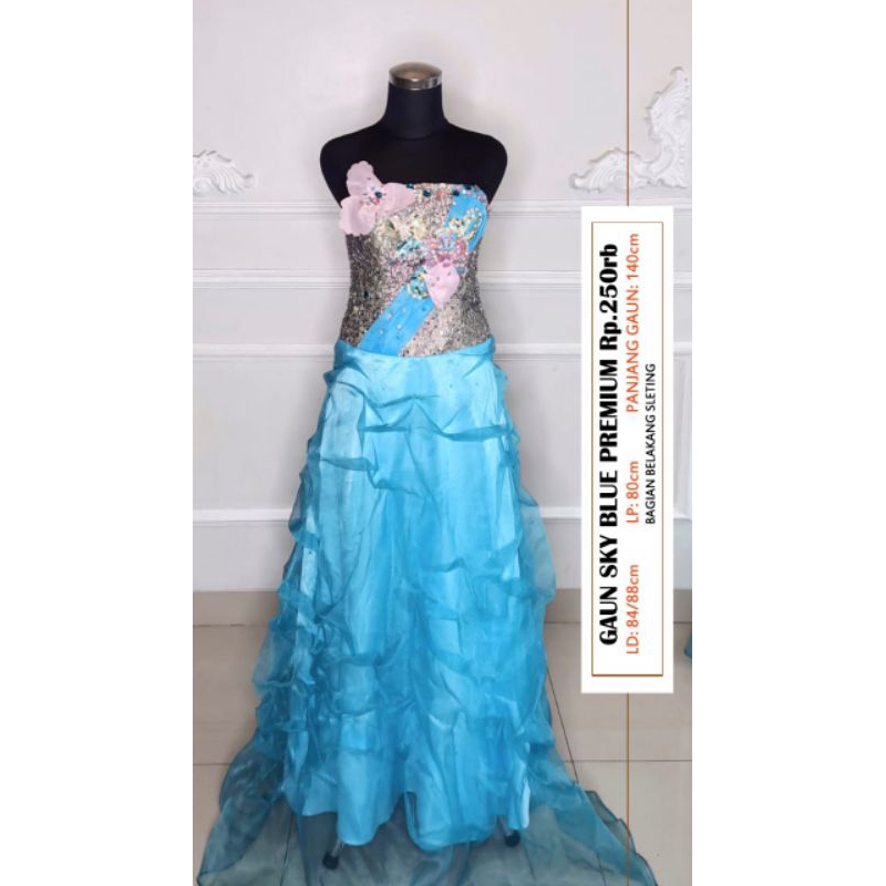 (GRATIS ONGKIR) GAUN SKI BLUE PREMIUM 1/GAUN PESTA PRELOVED/GAUN PESTA BEKAS/GAUN EVENING/GAUN MOM S