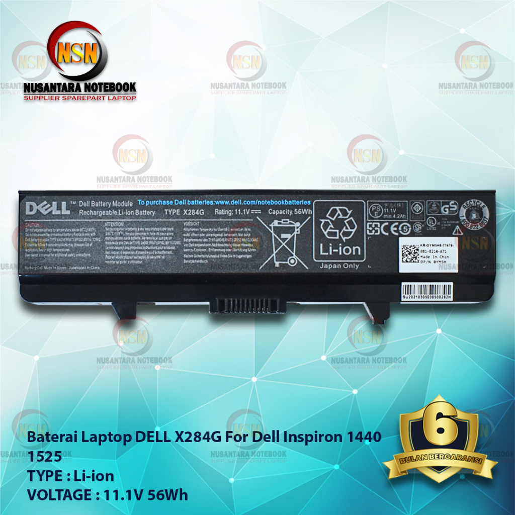 Baterai Dell 1525/X284G for Inspiron 1440 1525 11.1V 56Wh