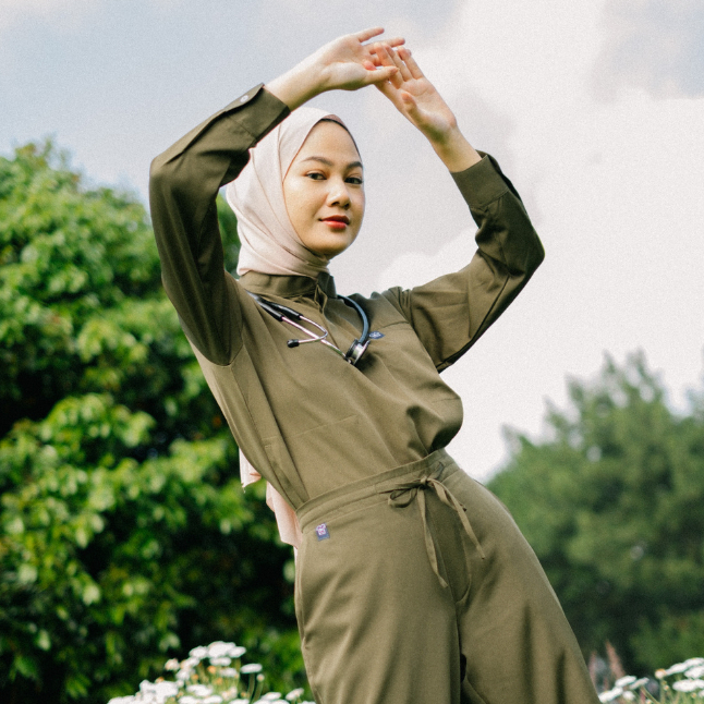 Baju Jaga MANDARIN LS - OLIVE Scrubs Theatre Blues Cardinal Panjang