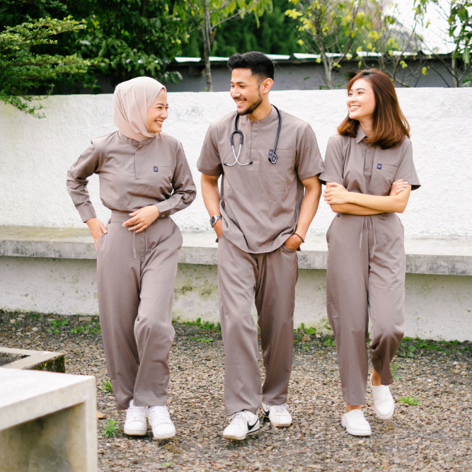 Baju Jaga MANDARIN - ASH BROWN Scrubs Theatre Blues Cardinal Lengan Pendek SS