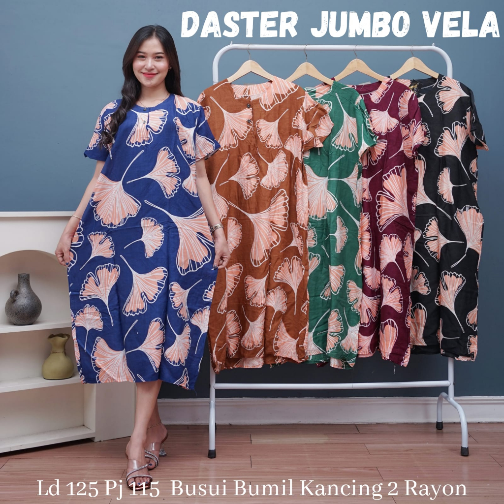 DASTER JUMBO VELA BUSUI BUMIL LD 125 - 130 PJ 115 DADA KANCING BAHAN RAYON SANTUNG ADEM BERKUALITAS.