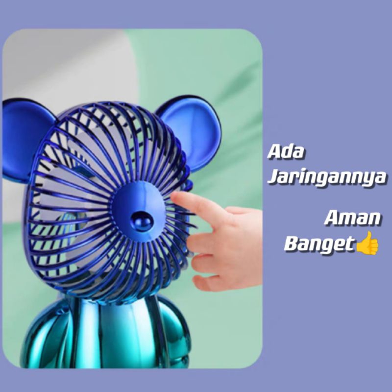 Kipas Angin Mini Genggam Bear Brick Portable USB Charger Mini Fan Kecil Karakter Mudah Dibawa⭐Super8⭐