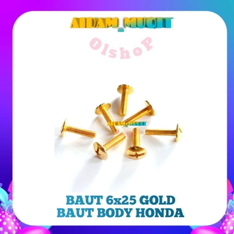 10 Pcs Baut Bodi Honda GOLD 6x25 Baut Body GOLD Baut Cover Body Honda Supra x 125 Kharisma Ukuran M 6x25