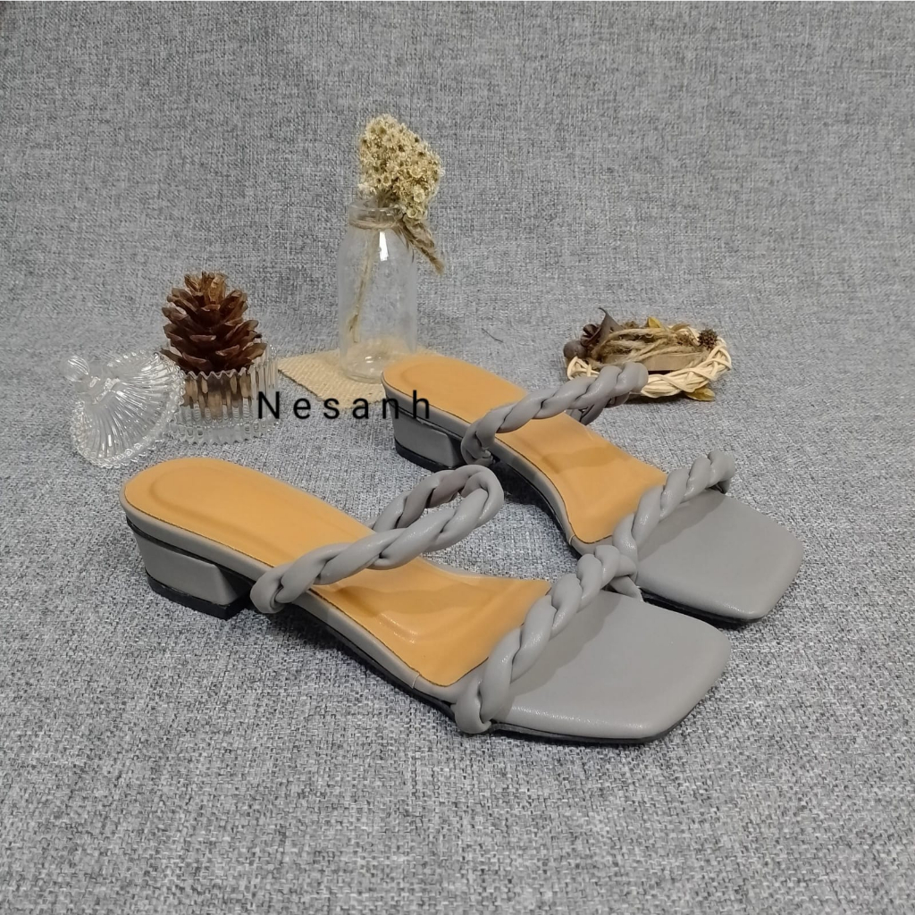 Sandal Heels Wanita Tali Kepang Hak 3cm NESANH - TANIA