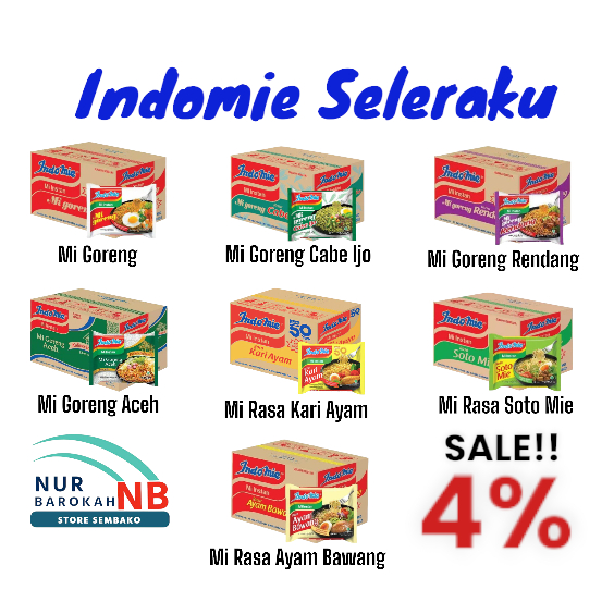 

INDOMIE 1 DUS ISI 40 PCS (Mi Goreng / Cabe Ijo / Rendang / Aceh / Soto Mie / Kari Ayam / Ayam Bawang / Mix Varian Rasa)