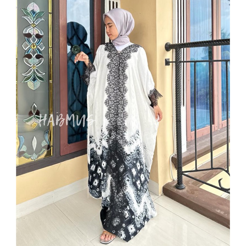 gamis kaftan jumputan palembang asli tenun bahan viscose mic lace