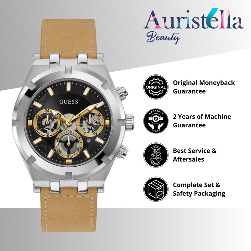 (ORIGINAL - BERGARANSI) JAM TANGAN GUESS CONTINENTAL GW0262G1 BEIGE LEATHER STRAP ORIGINAL - JAM TAN