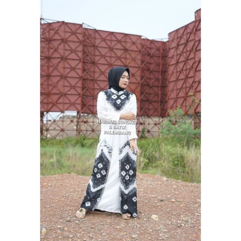 gamis jumputan palembang asli tenun bahan viscose