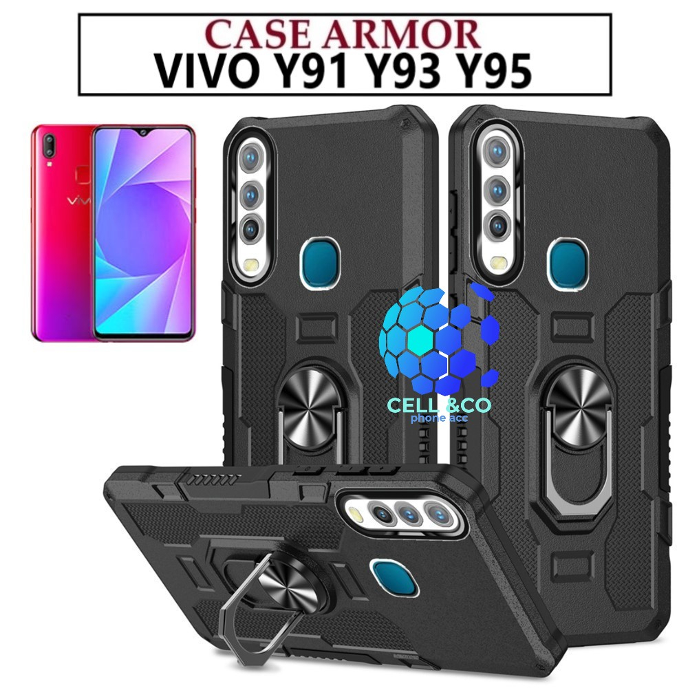 Case Armor VIVO Y91 Y93 Y95 Iring Cincin Magnetic Kesing Hp Protect kamera Premium Hard Case Standing Robot Pelindung Kamera