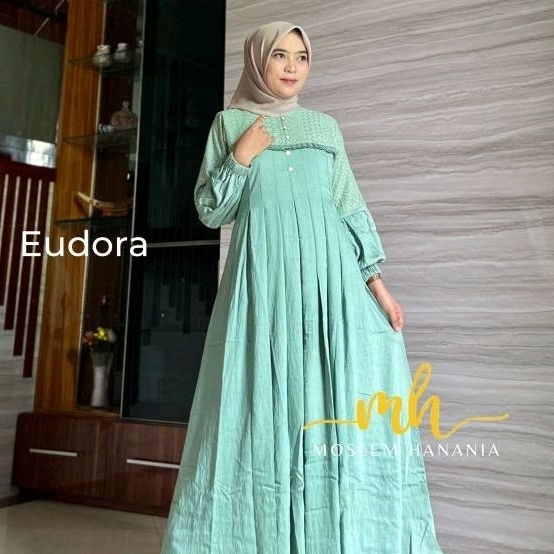 gamis eudora bahan polo linen kombinasi brokat gamis pesta gamis terbaru dan terlaris