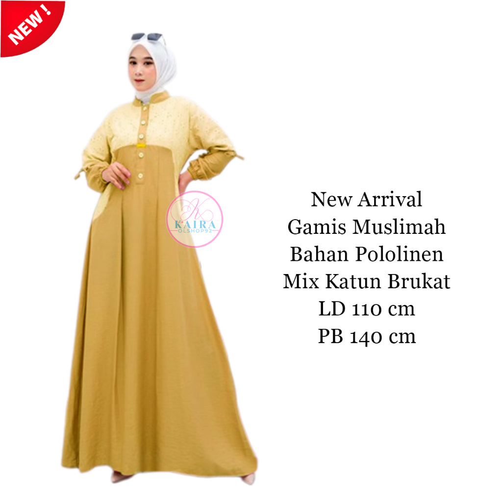 Dress ootd Muslimah Gamis Polo Linen Premium Mix Katun Brukat Terbaru Busui