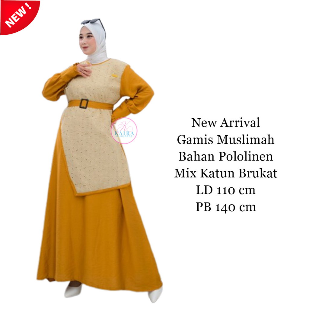 Dress ootd Muslimah Gamis Polo Linen Premium Mix Katun Brukat Terbaru Non Busui kode 02