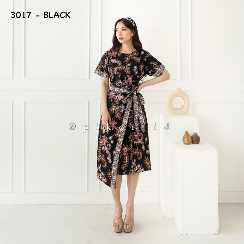 Dress batik wanita modern ikat samping / dress seragam kantor / dress batik katun stretch 3017