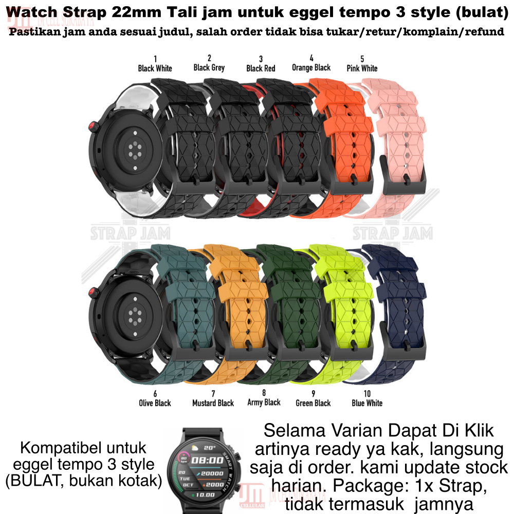 ZQT Strap 22mm Eggel Tempo 3 Style (Bulat) - Tali Jam Tangan Silikon Rubber Quick Release