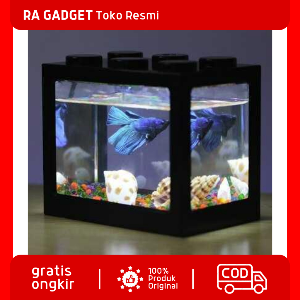 Akuarium Mini Lego Block with Colorful LED / Aquarium Fish Tank Akuarium Aquascape Hias Hiasan Meja 