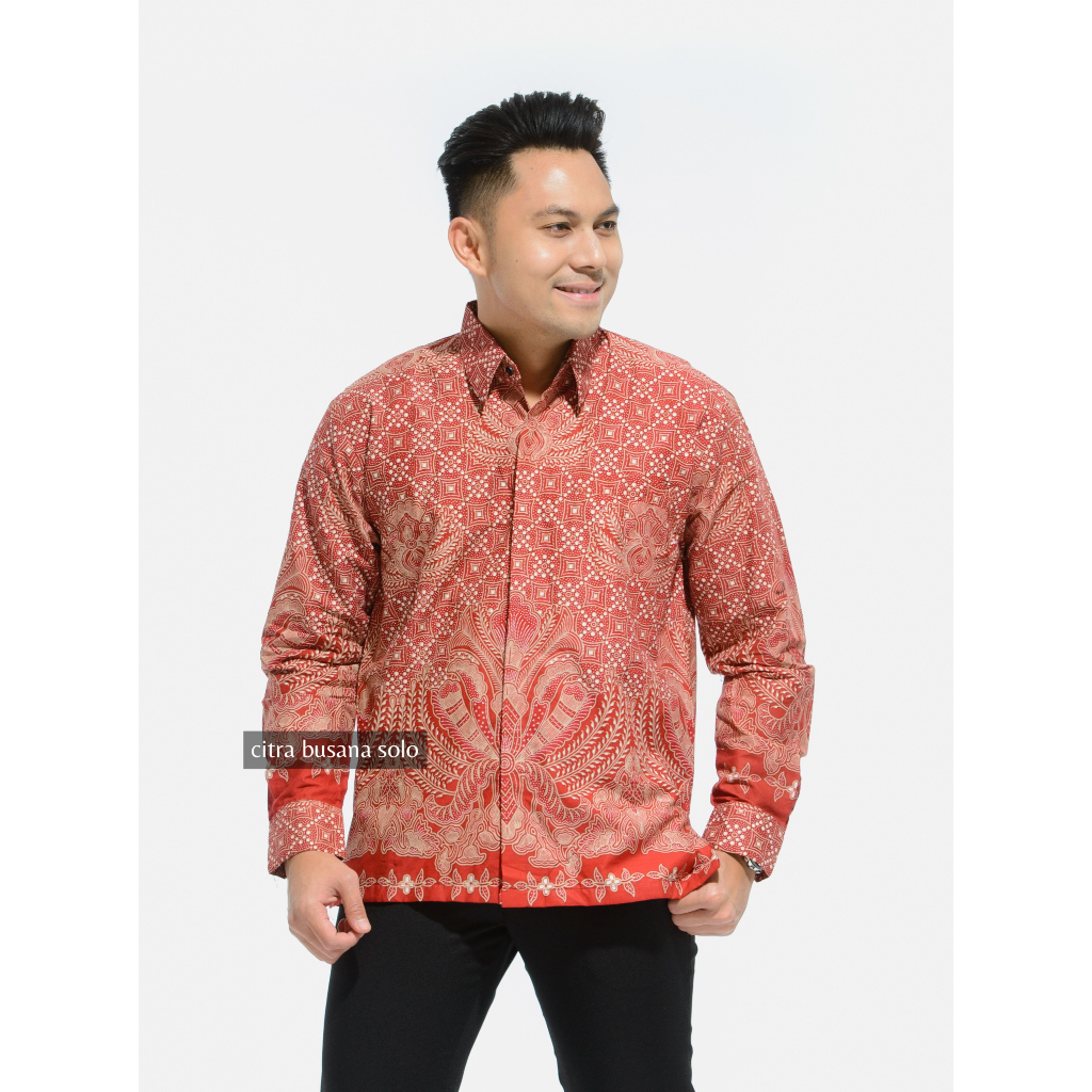 CAKAR PARI MERAH Kemeja Batik Pria Full Furing Bahan Katun Primisima