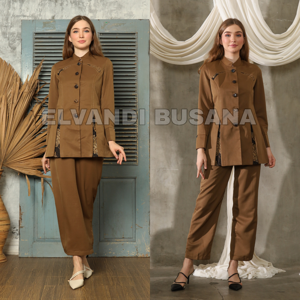 SETELAN JAS WANITA B&amp;V LYNELLE / SERAGAM KERJA BLAZER WANITA / SERAGAM GURU / SETELAN BAJU GURU WANITA - 6608 KHAKI TUA