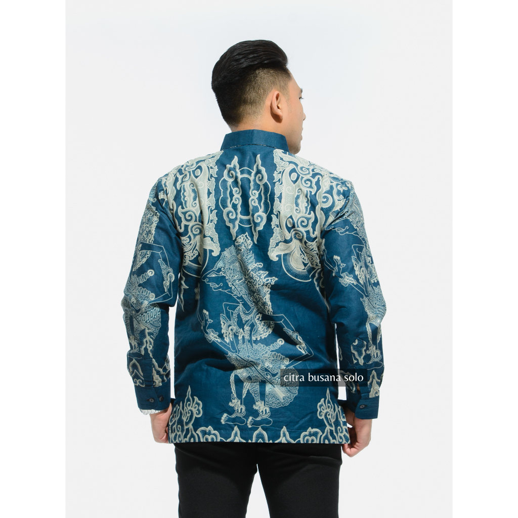 WAYANG BIRU Kemeja Batik Pria Full Furing Bahan Katun Primisima