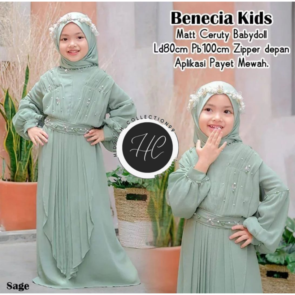 Gamis Import Anak elegan terbaru 2023 Benecia Kids Dress Anak Cantik Aplikasi Payet Free Phasmina Untuk Umur 7-8 Tahun Dress  Anak  Premium