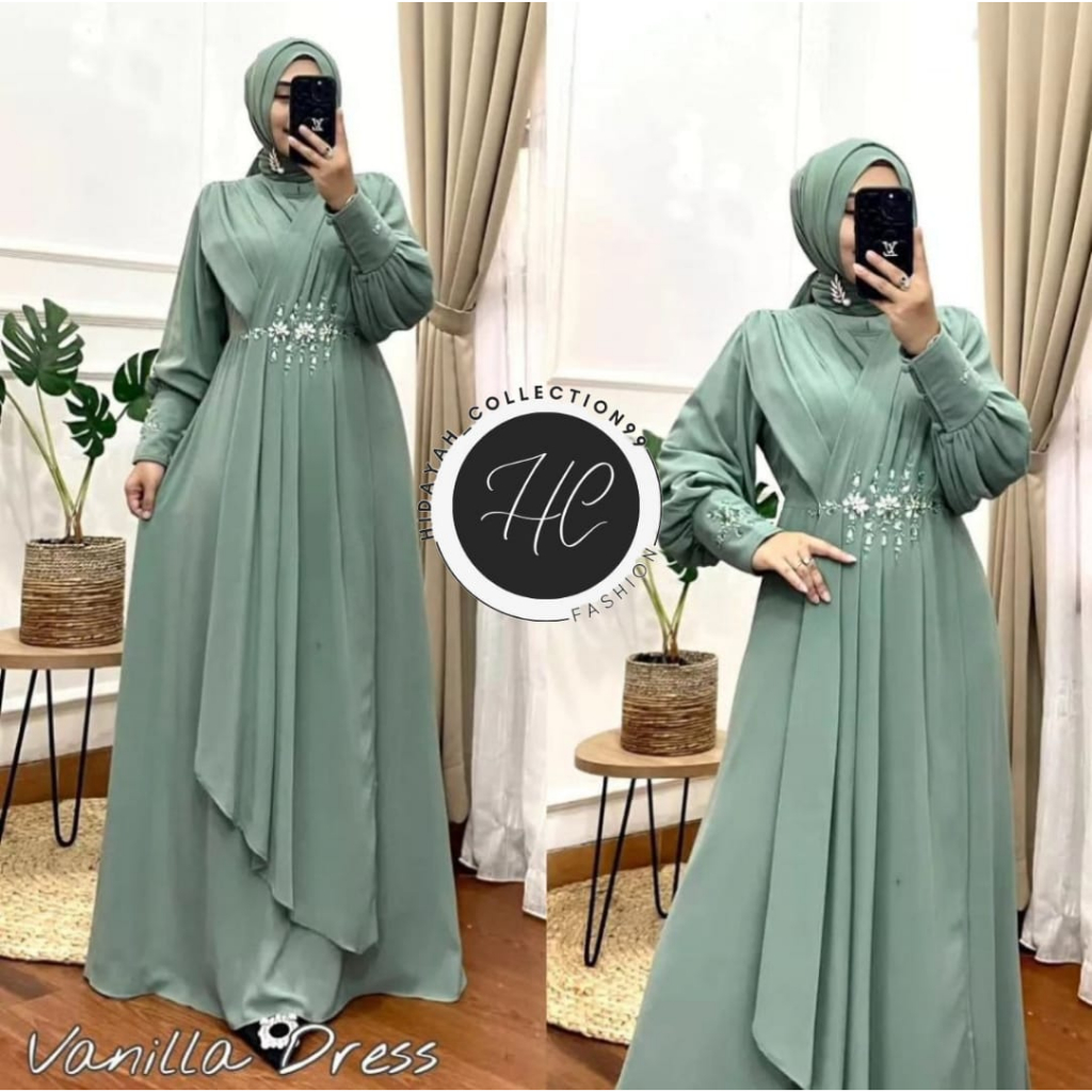 FASHION MUSLIM TERBARU VANILA DRESS IMPORT  BAHAN CERUTY KEKINIAN OOTD STYLE LEBARAN WANITA 2023 TREND TERLARIS MODEL  BUSUI APLIKASI MUTIARA DRESRBARU HIDAYAH COLLECTIONS PREMIUM