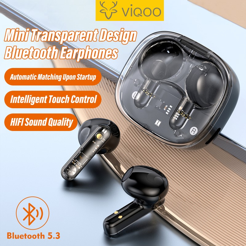 【COD】Viqoo LY80 TWS In-Ear Earphone Bluetooth 5.3 Wireless Headphone Digital Power Display Touch Control Transparent Bluetooth Headset - T95