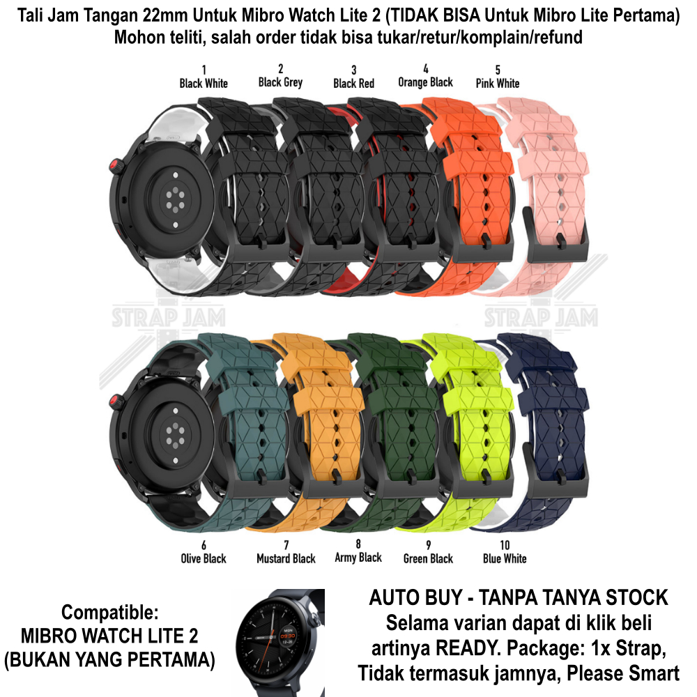 ZQT Strap 22mm Mibro Watch Lite 2 - Tali Jam Tangan Silikon Rubber Quick Release