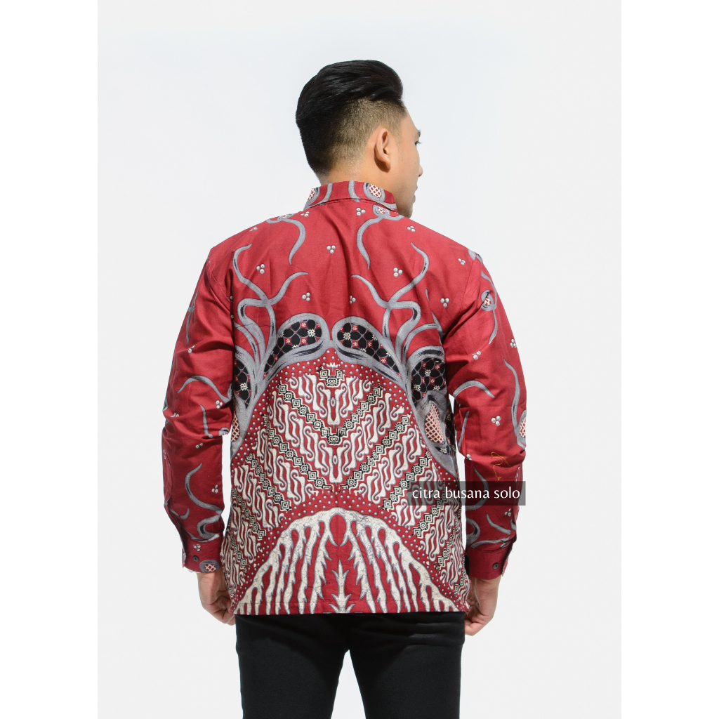 ANDHIKA MERAH Kemeja Batik Pria Full Furing Bahan Katun Primisima