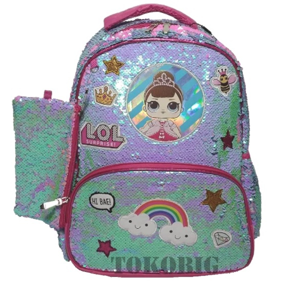 LSurpise Tas Backpack Sequin + Pouch Fashion Anak Perempuan