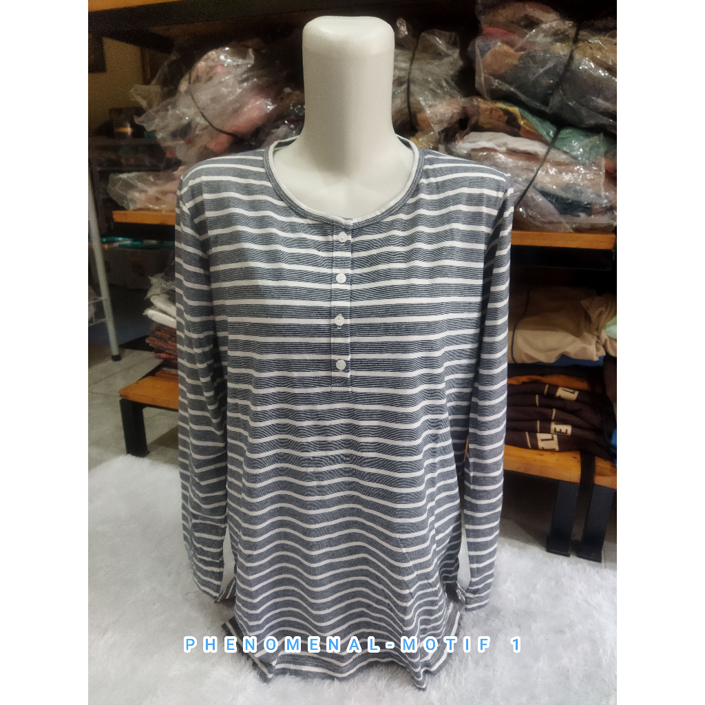 Phenomenal kaos lengan panjang motif salur garis