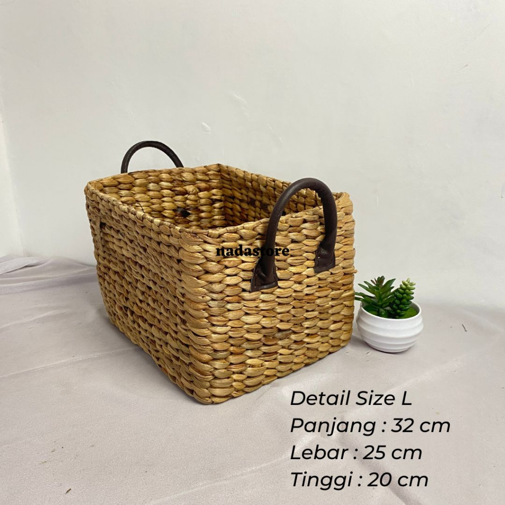 COD - KERANJANG ANYAMAN ENCENG GONDOK / BOX ENCENG GONDOK RECTA WITH HANDLE