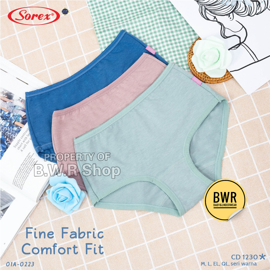 [ 3pc ] CD Sorex 1230 / Celana Dalam Wanita Midi Katun Mix Comfort Fit | Bwr