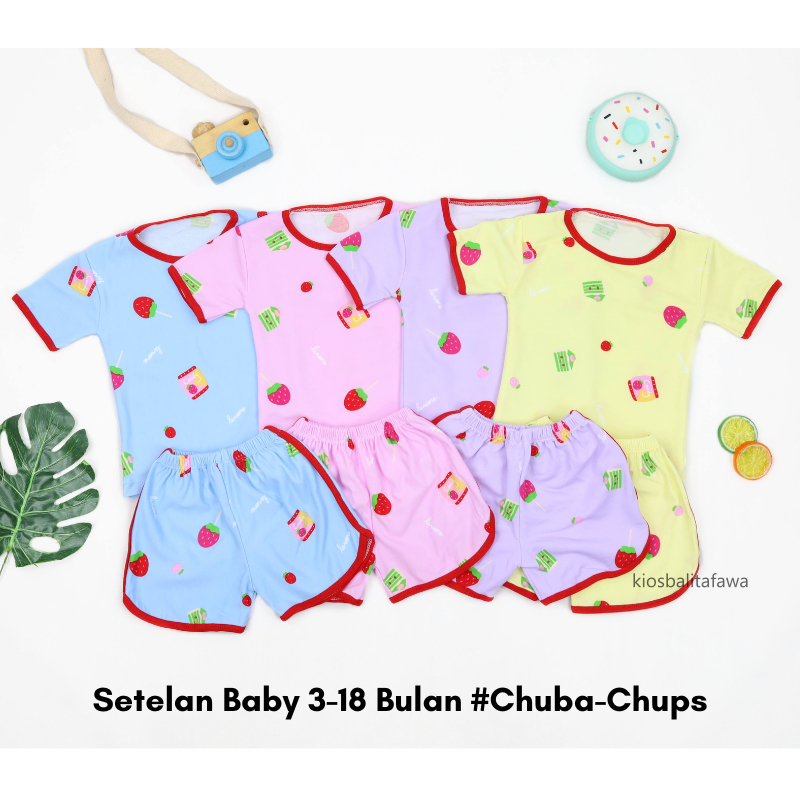 [MOTIF] Setelan Chuba Chups Bayi / Set Baby Laki Perempuan Stelan Baju Tidur Pajamas Unisex Polos Pendek Adem 6-12 Bulan babycinnamon