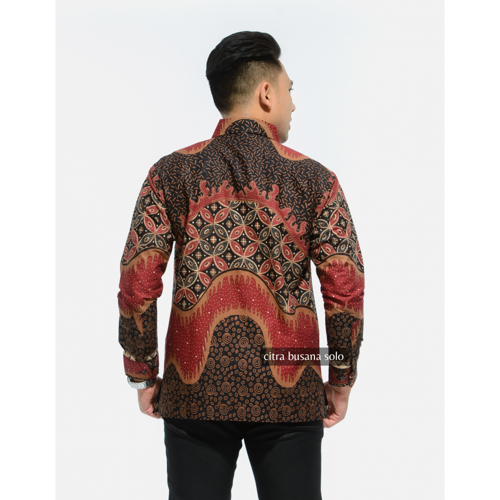 KAWUNGJAYA MERAH Kemeja Batik Pria Full Furing Bahan Katun Primisima