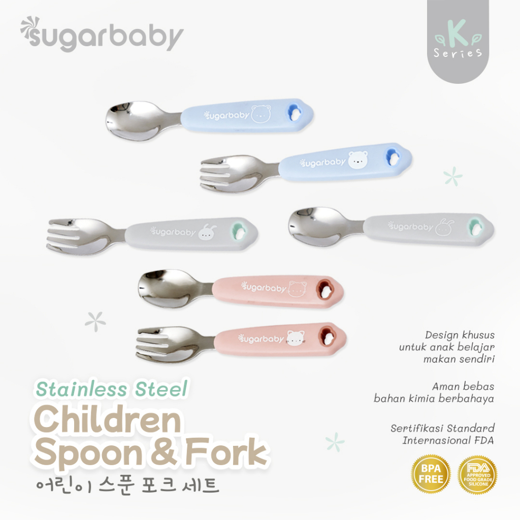 Sugarbaby Stainless Steel Children Spoon &amp; Fork | Sendok Garpu Stainless