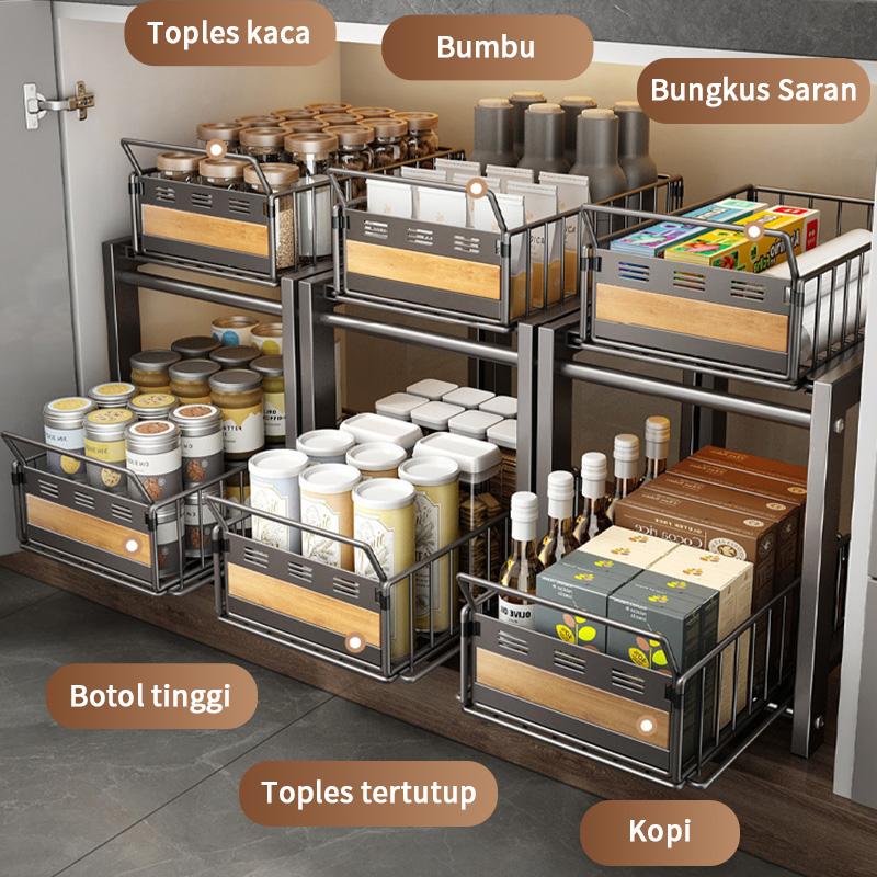 Rak Dapur Bawah Wastafel Rak Kabinet Lemari Dapur Keranjang Geser Laci Rak Tarik Rak