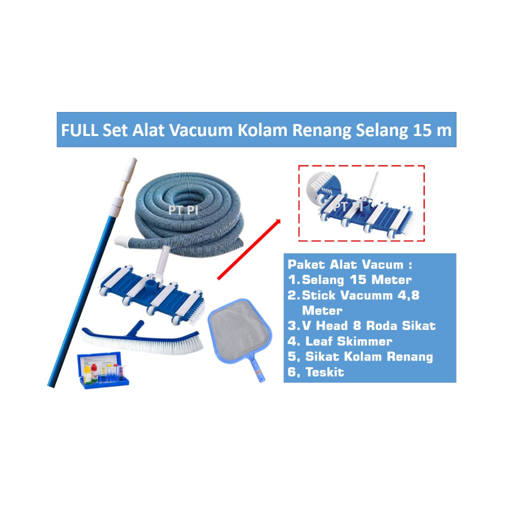 Full Set Alat Vacuum Kolam Renang Alat Vacum Kolam renang Alat Pembersih Kolam Renang selang 15 Mete