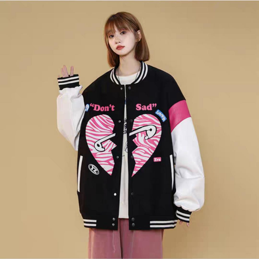 LD 130 HEART PIN BASEBALL JACKET OUTWEAR JAKET WANITA GAYA SPORTY KOREA (PH)