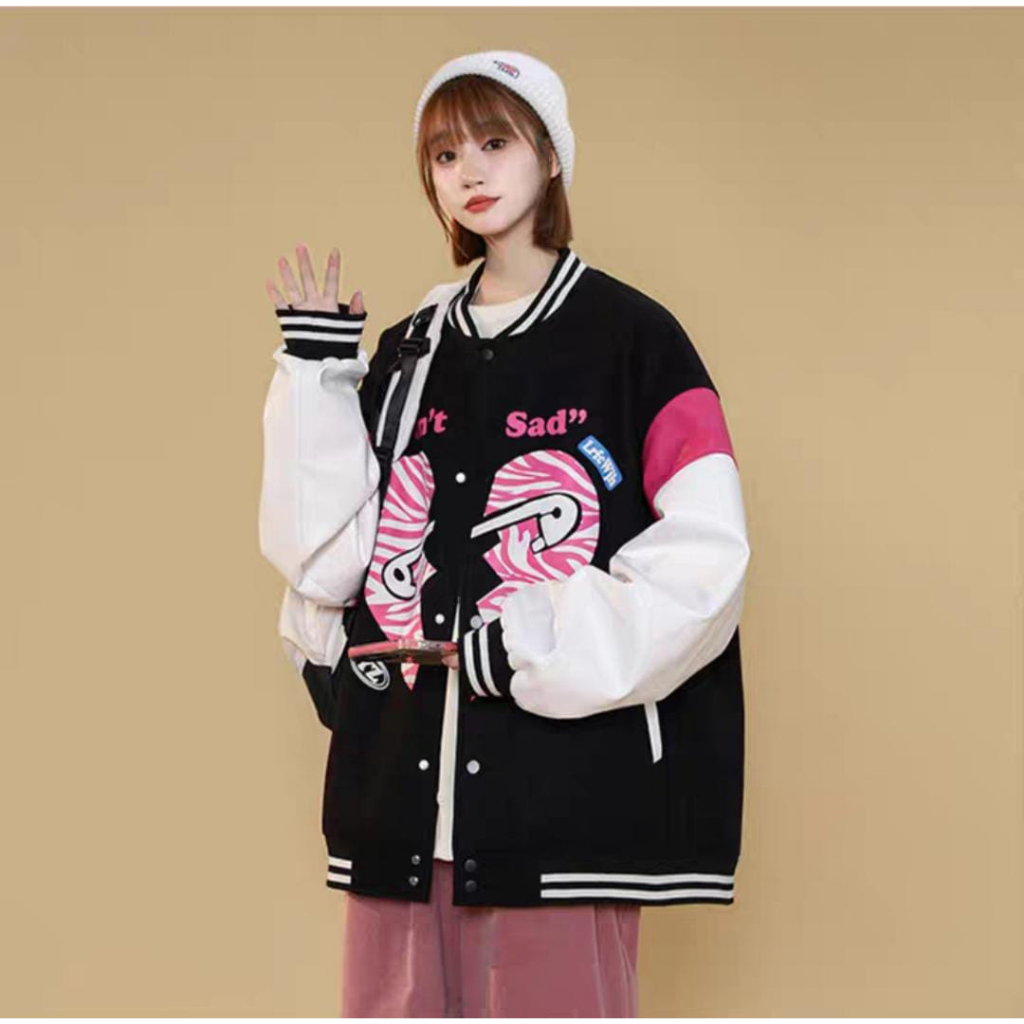 LD 130 HEART PIN BASEBALL JACKET OUTWEAR JAKET WANITA GAYA SPORTY KOREA (PH)