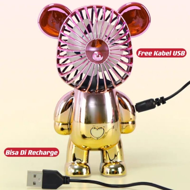 Kipas Angin Mini Portable Bear Imut Lucu USB Charge Fan 3 Speed⭐ ICM ⭐