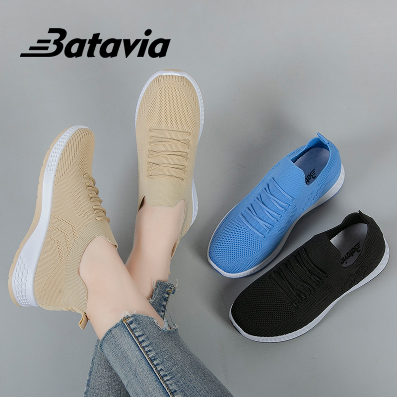 Batavia Sepatu fashion Sepatu olahraga impor premium perempuan terbaru rajut adem antislip antiaus kanvas sepatu D4