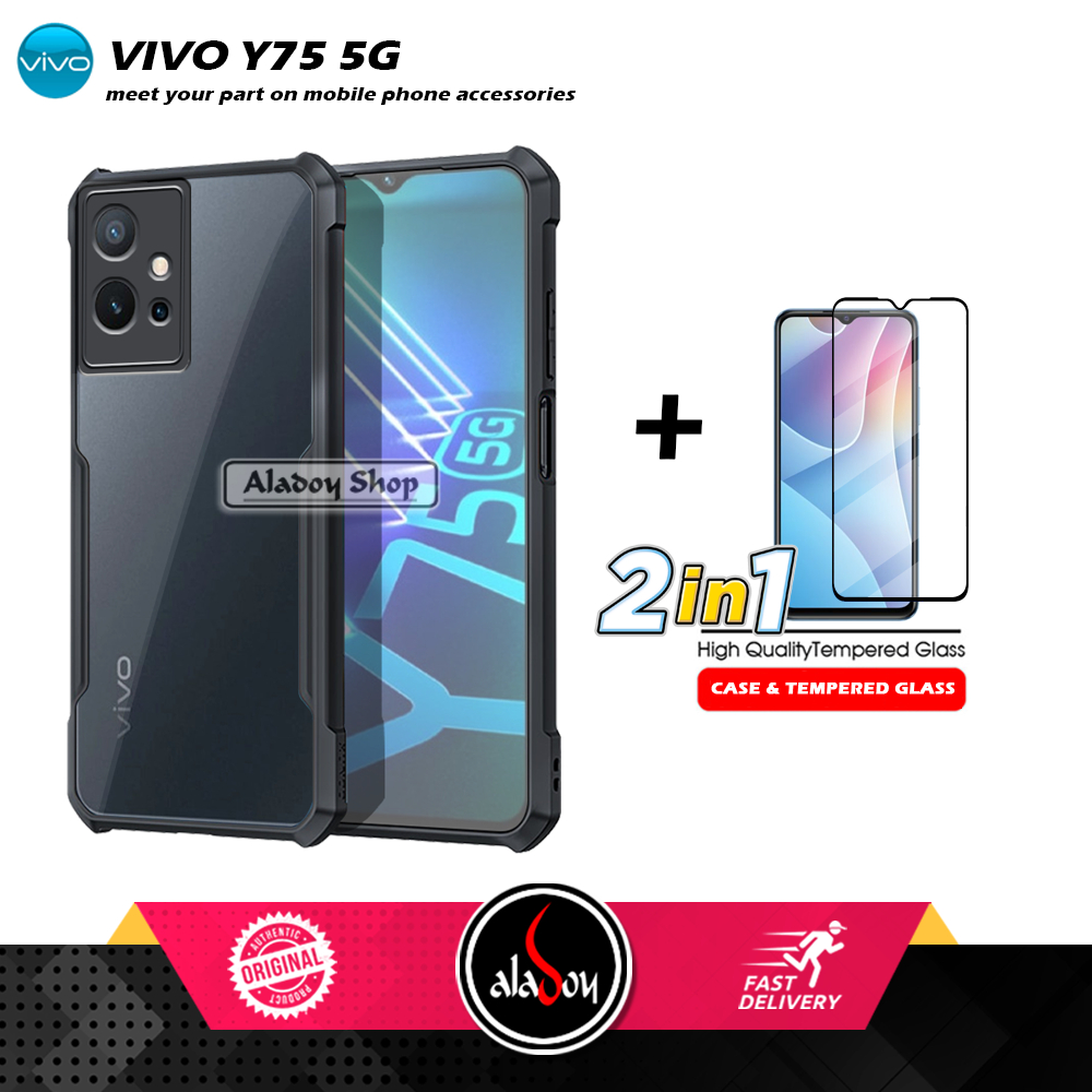 Case VIVO Y75 5G Armor Shockproof Transparent Premium Casing + Tempered Glass Full Layar