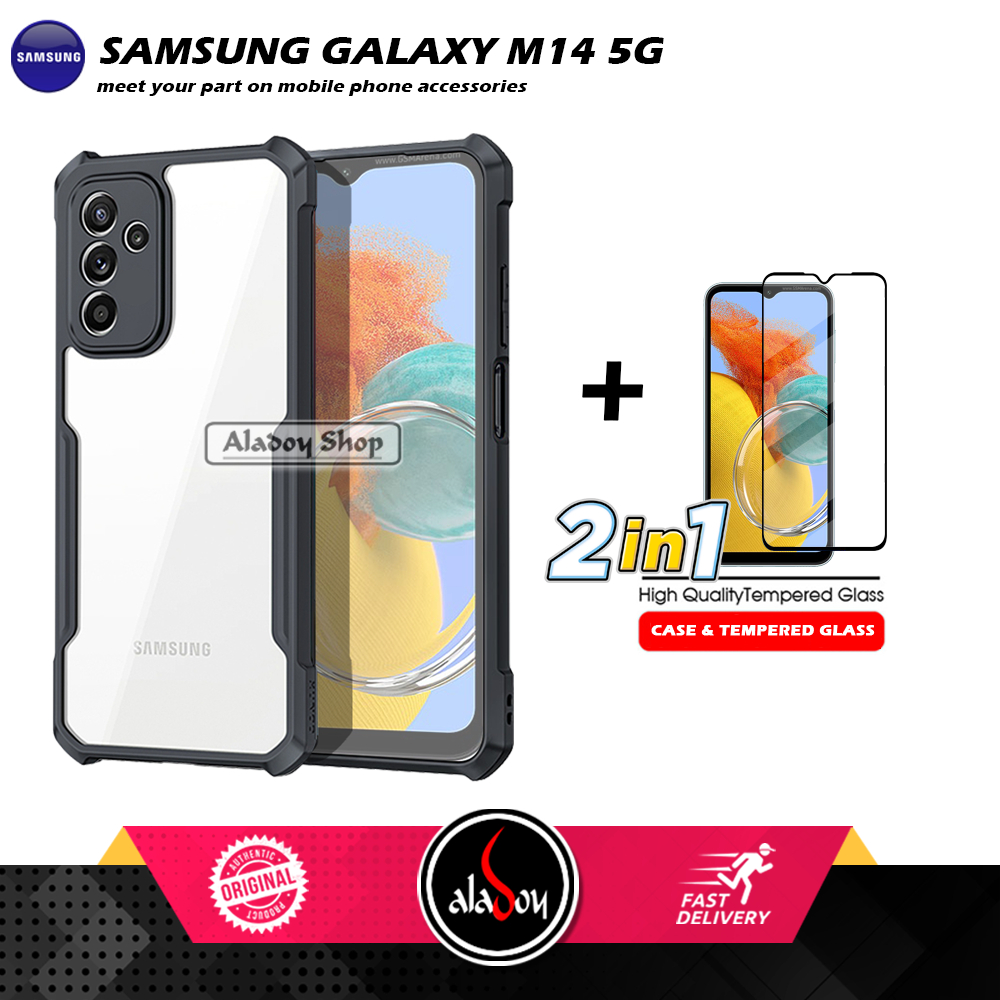 Case Samsung Galaxy M14 5G Armor Shockproof Transparent Premium Casing + Tempered Glass Full Layar