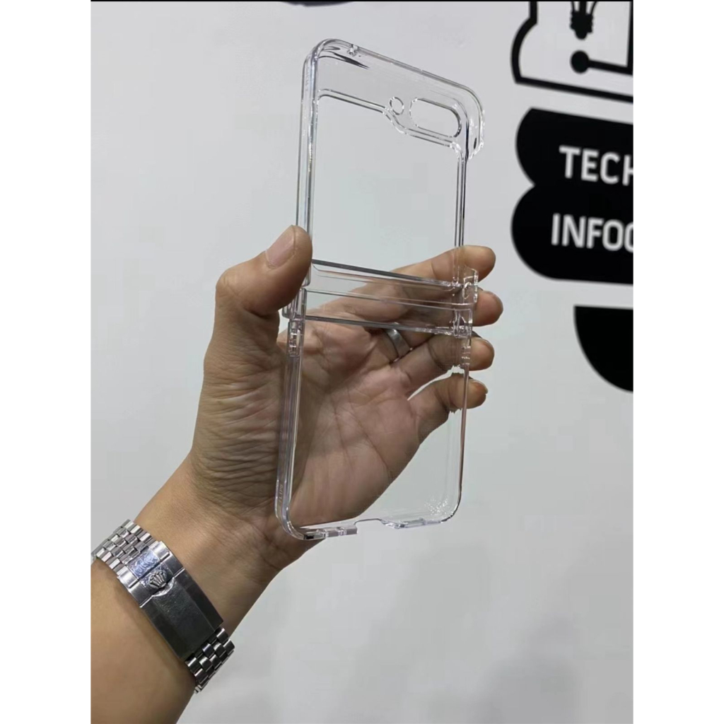 Case Bening Samsung Galaxy Z Flip 5 Flip 4 Flip 3 5G With Mid Cover Full Cover Casing Clear Transparant + Pelindung Tengah Anti Kuning